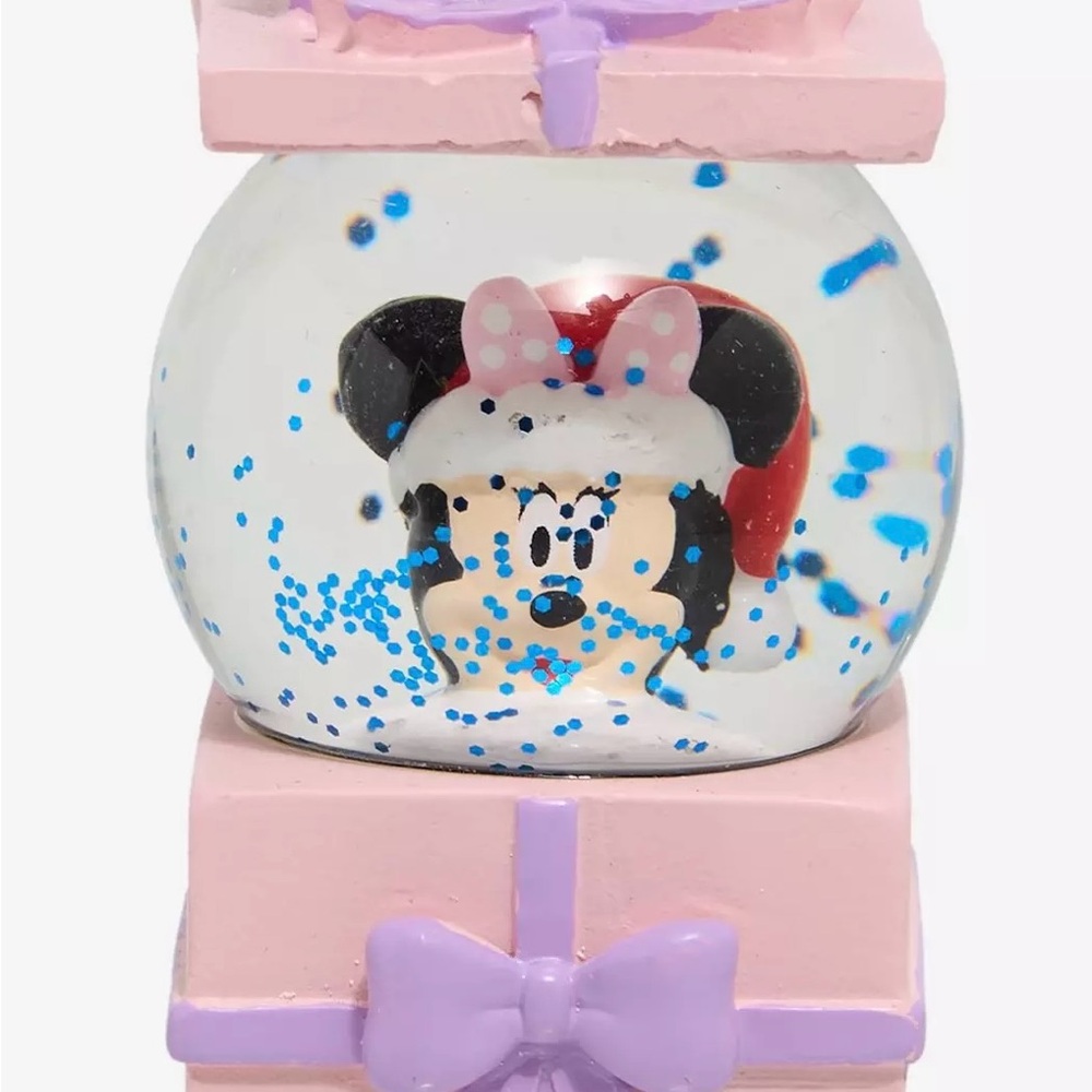 Disney Minnie Mouse Holiday Present Mini Snow Globe with Pink and Purple Accents